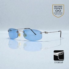 Masters 543 Rimless Sunglasses Silver Metal Frame Solid Blue Lenses Unworn
