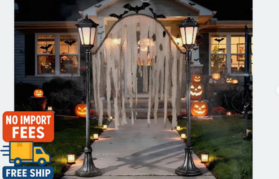 7 Ft Light-Up Cemetery Archway Halloween Yard Prop Decoration Bats Haunted House
