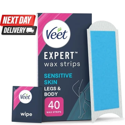 Veet Expert Cold Wax Strips 40 Count + 4 Finish Wipes Hair Removal Kit for Smoth