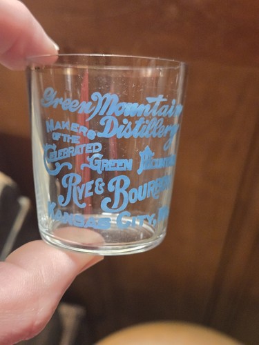 Old Antique Green Mountain Whiskey Kansas City MO PRE PRO ADVERTISING SHOT GLASS