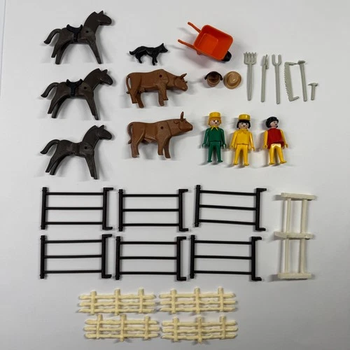 Vintage 1974 Playmobil Western Farm People Animals Tools Fences
