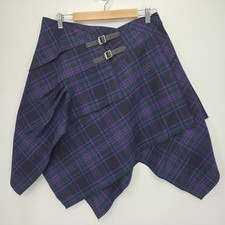 New Celtic Ranchwear Tartan Pocket Kilt Skirt Asymmetrical Purple Blue Large