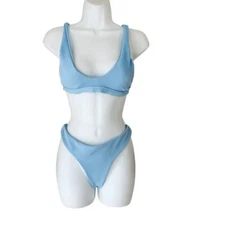 NWT Zaful Textured Brazilian Bikini Light Blue 8 Swim Swimsuit