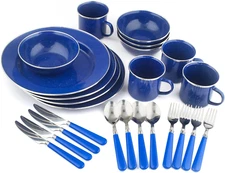 24-Piece Enamel Camping Tableware Set