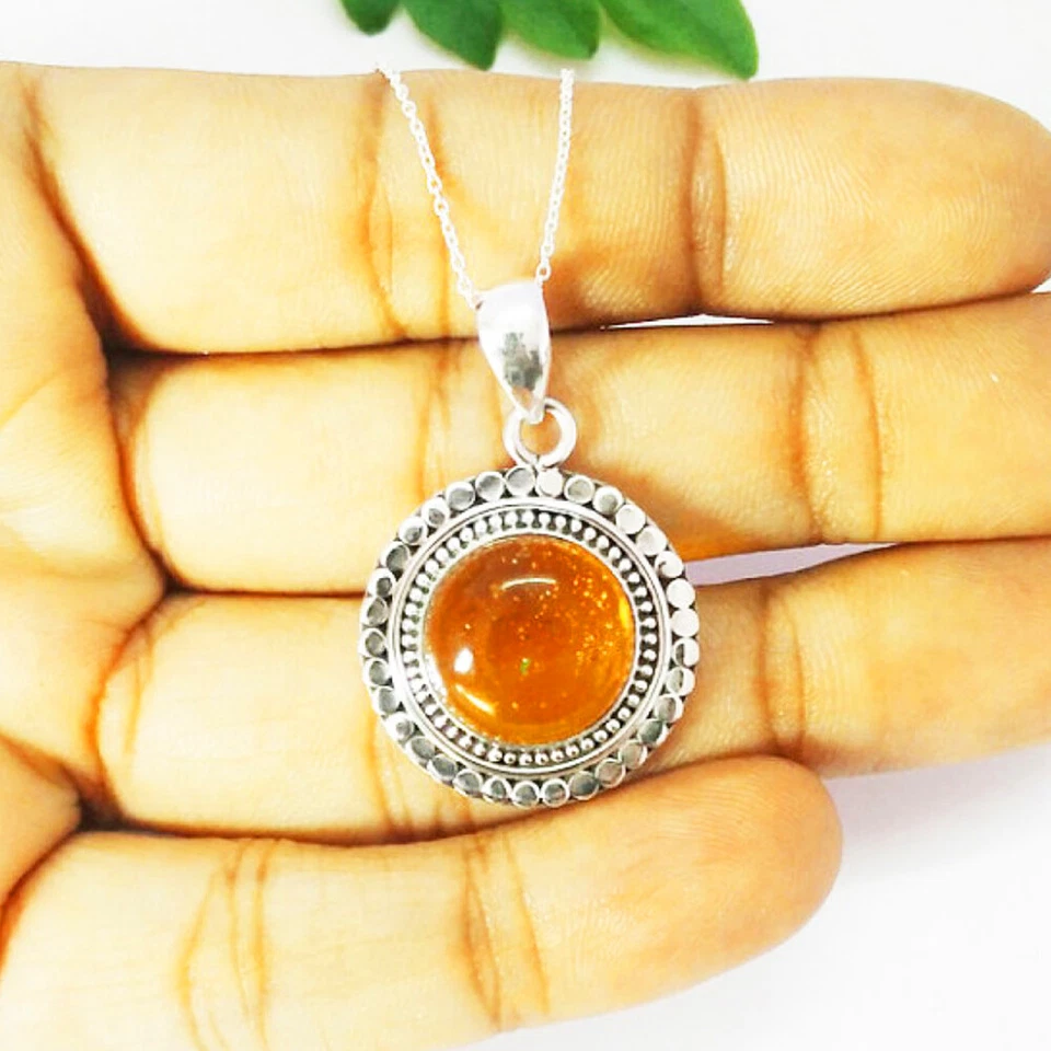 Collar ámbar de plata de ley 925 hecho a mano joyería collar de piedra de nacimiento Foto 2 de 4