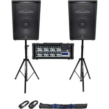 2 JBL Pro JRX215 15" 2000w PA/DJ Speakers Powered Mixer w/Bluetooth Stands