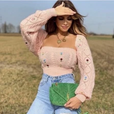 Zara Pink Pointelle Knit Shrug Arm Warmer only Sweater Small Floral Cottage Boho