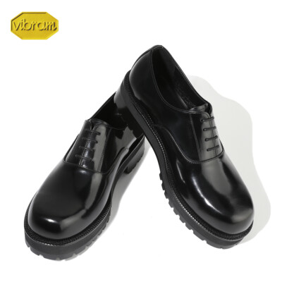 Firenze Atelier Men's Black Leather Round Toe Derby Shoes Platform Shoes Vibram
