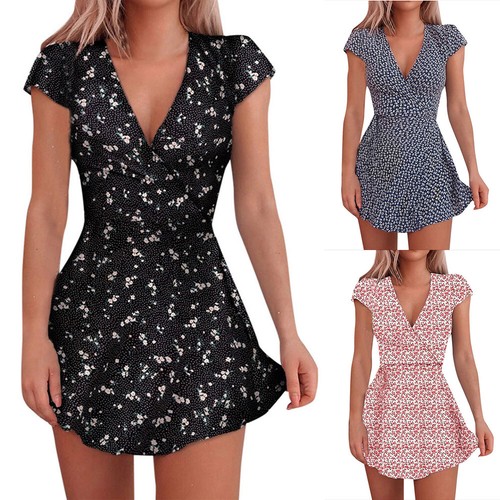 Women Wrap Dress V-Neck Floral Printed 