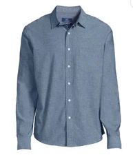 3XL George Poplin Button-Up Shirt Blue Cotton Long Sleeve Breathable Size XXXL