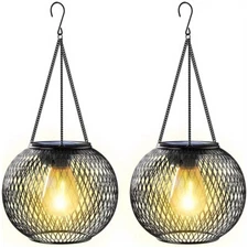 Solar Power LED Hanging Lantern Light Metal Garden Yard Decor Lamp Rechargeable