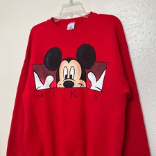 Disney Store Sweatshirt Mens M Red Mickey Mouse Fleece 90s USA
