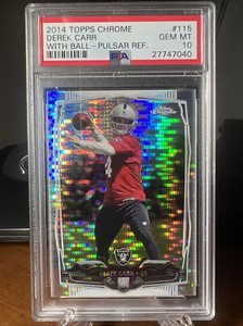 2014 Topps Chrome Derek Carr Pulsar Refractor with Ball PSA 10 Rookie Card RC