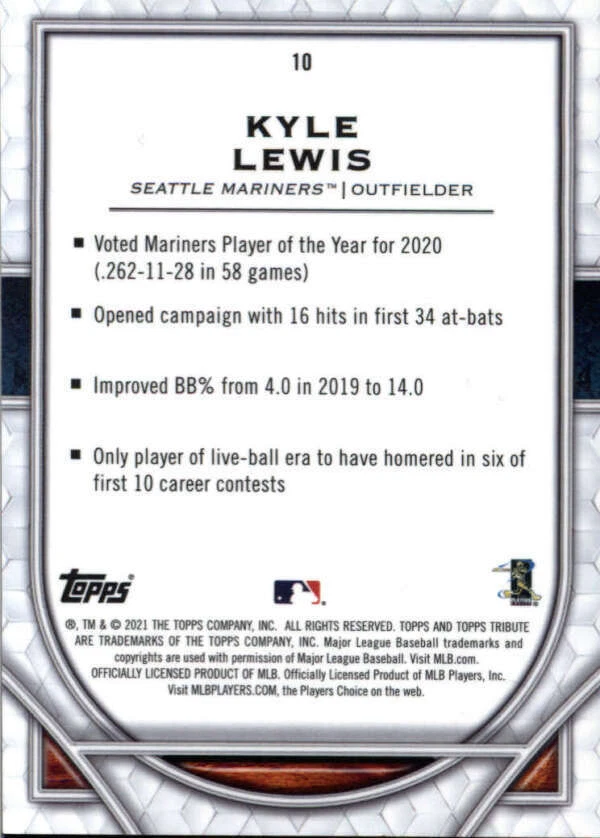 KYLE LEWIS 2021 TOPPS TRIBUTE #10 BASE SEATTLE MARINERS BX T4A - Image 2 of 2