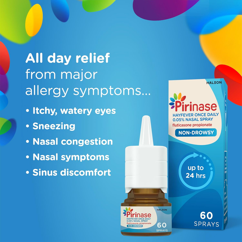 Pirinase Nasal Spray, Hayfever Relief for Adults, Once a Day Dose, 60