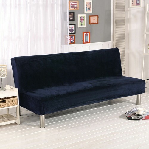 New Plush Armless Sofa Bed Cover Stretch Non-Slip Folding Couch Futon Protector - Picture 40 of 66