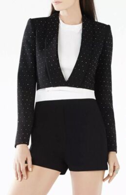 Brandneu mit Etikett BCBG ''Emmerson'' schwarzer Cropped-Blazer mit Nietenapplikation Größe M UVP 286 £