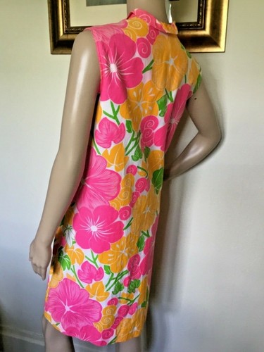 60's Vintage Pink Yellow Floral Ruffled Daydress - Picture 5 of 8