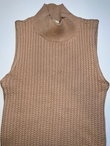 Elie Tahari Women's Size SMALL Sleeveless Top Cable Knit Mock Neck Brown Tan NWT - Picture 13 of 21