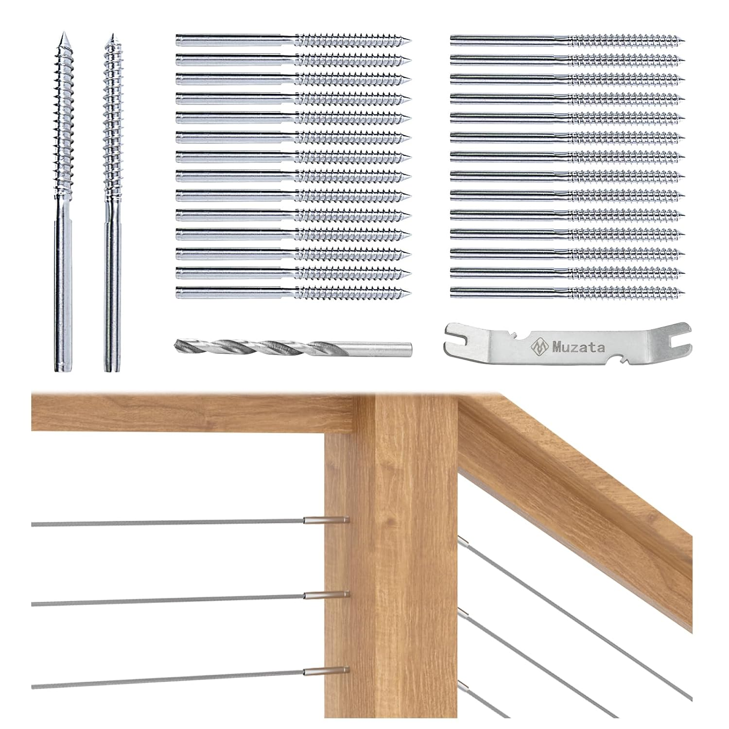 Cable Railing Kit 1/8 Stainless Steel Wire Rope Deck Railing Swage Lag Screw 30P
