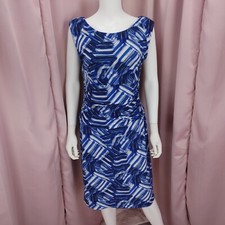 Nine West Women's Blue Geometric Sleeveless Pleated Ruched Pencil Dress 8
