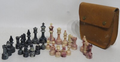 Plastic Chess Pieces 2-3/8'' King Swirl Design & Leather Carry Pouch 4½'' x 4¼''