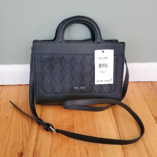 Nine West Black Ojai Mini Shoulder Bag New Woven Purse Crossbody