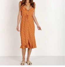 For Love & Lemons Natalia Midi Dress Orange Copper Polka Dot Women's Size XS