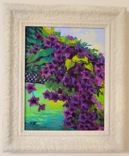 Garden vine. Original framed oil on canvas 11"x14" impressionistic painting.