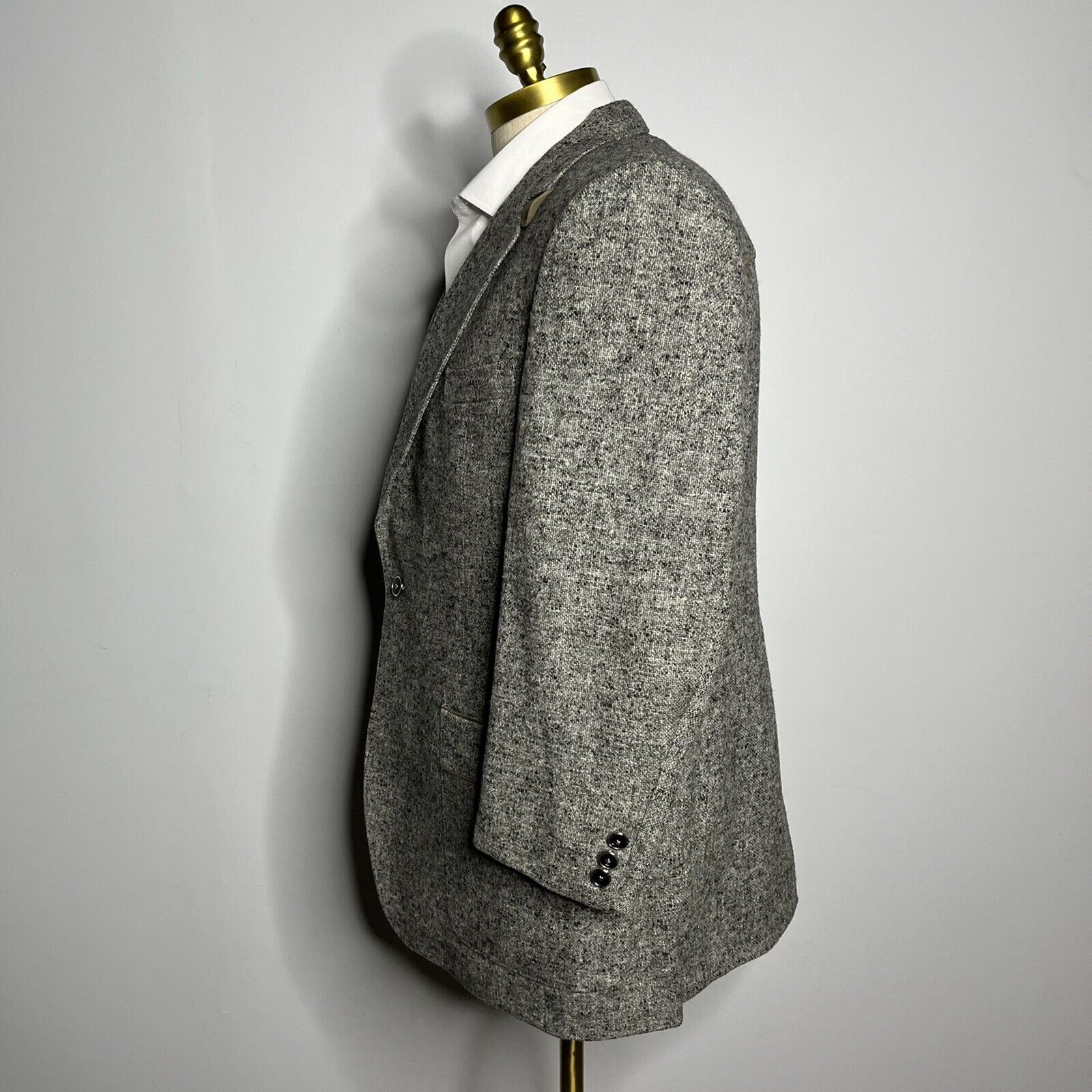 Custom Tailored Tweed Blazer Mens Gray Fleck 44R … - image 2