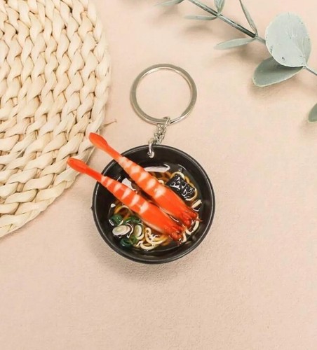 HANDMADE Big Bowl Ramen Noodle Soup Key Chain Crawfish Seafood Shrimp Keychain - 第 1/3 張圖片