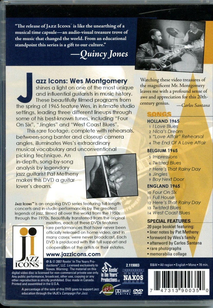 Wes Montgomery - Jazz Icons Wes Montgomery Live In '65 | eBay