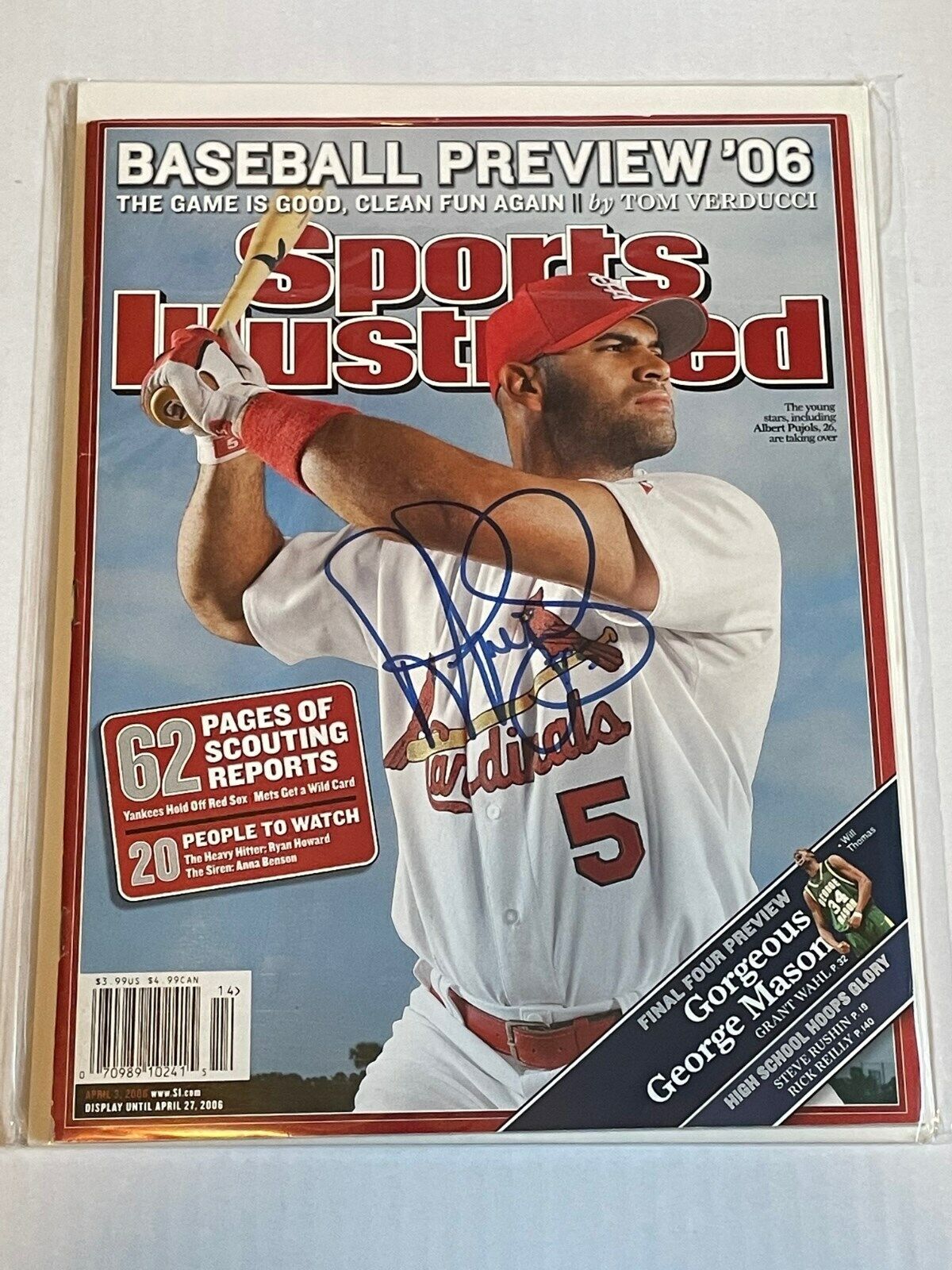 Albert Pujols SIGNED Auto Sports SI Cardinals Lab Max 58% OFF Illustrated 5 ☆ very popular No
