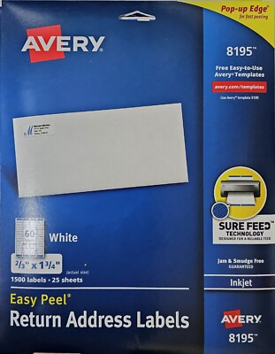 Avery Easy Peel Inkjet Return Address Labels 23x1-34 White 1500Pack (8195)