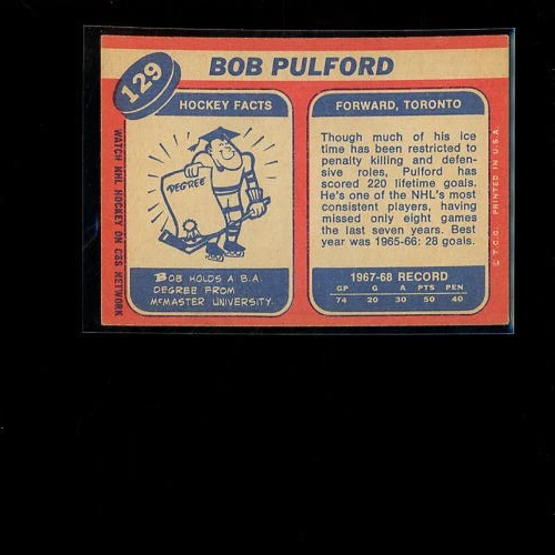 1968-69 Topps Hockey #129 Bob Pulford - Image 2 of 2