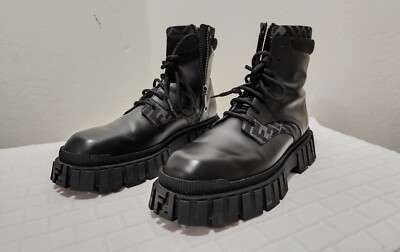 Fendi Force Mens 11US 44EU Black Leather Lugged Plain Toe