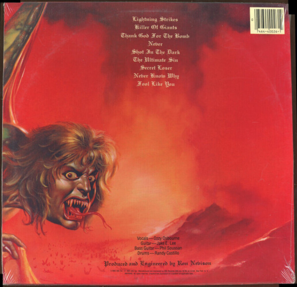 ALBUM - 超美品、ALBUMアルバム　INSANITY5&#39;9　PU Ozzy Osbourne The Ultimate Sin LP Album 1986 CBS Oz40026 VG