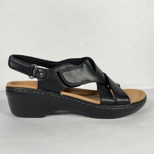 Clarks Merliah Echo Womens Size 7 M Black Leather Slingback Sandals