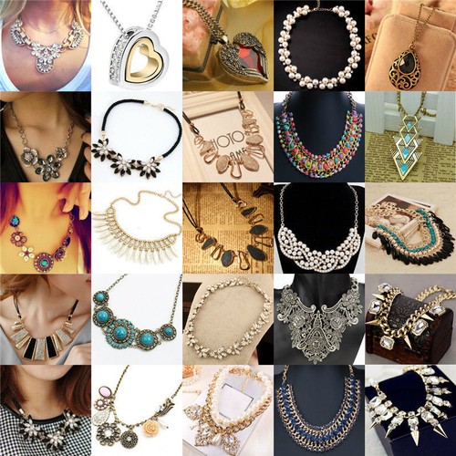 Womens Bib Crystal Flower Pearl Pendant 