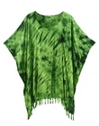BeautyBatik Green Womens BOHO HIPPIE Batik Tie Dye Plus Size Tunic Blouse Kaftan