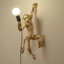 Retro Wall Lamp Golden Monkey Shape Resin Table Light Fixture Home Room Decor
