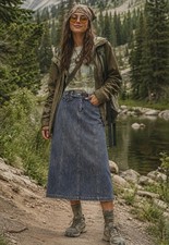 Eddie Bauer Size 10 Vintage Blue Denim Midi Jean Skirt Gorpcore Outdoor Farmcore