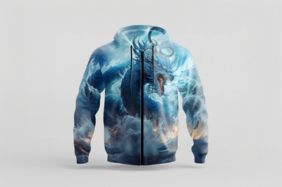 Storm Sea Blue Dragon Unisex Zip Hoodie   Epic Fantasy Jacket