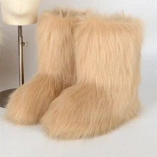 Womens Winter Snow Boots Imitation Fox Fur Boots Winter Fur Plush Midsole Boots