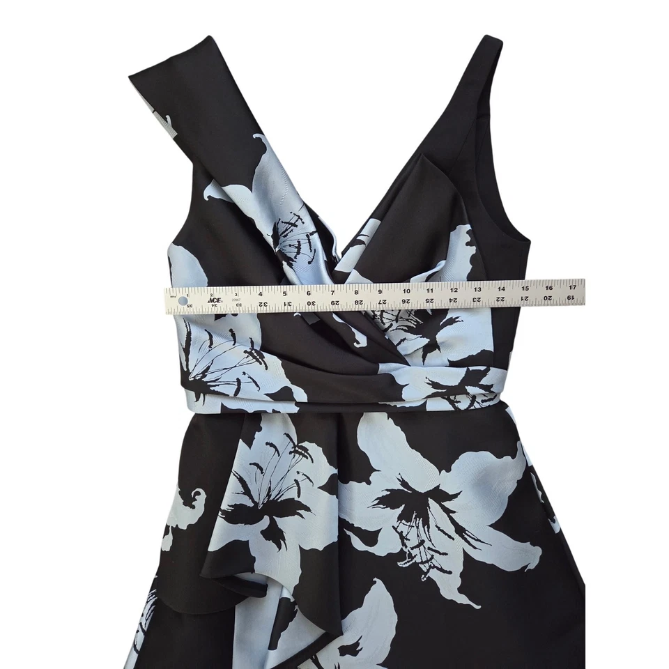 J. Мендель синий и черный орхидеи шелковое платье размер 8 роскошь авангард официальный - Изображение 4 из 4