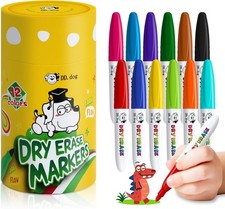 Mini Dry Erase Markers for Kids, Small 12 Colored Non-Toxic Fine Tip White board