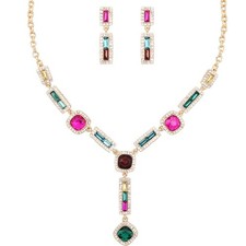 Elegant Austrian Crystal Pendant Necklace Drop Earrings Set for Women Bridal ...