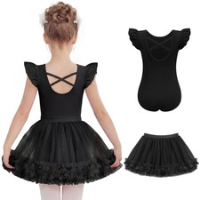 Girls Ballet Leotards Toddler Ruffle Sleeve Crisscross Back Tutu Dance Dress ...
