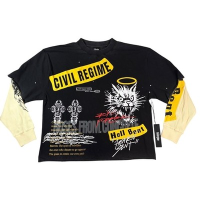 Civil Regime Hell Bent Heaven Sent Graphic Long Sleeve Layered Shirt Mens Medium