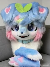 Fursuit Long haired Dog Fox Mascot Party Halloween Fur Cosplay(head+claws)